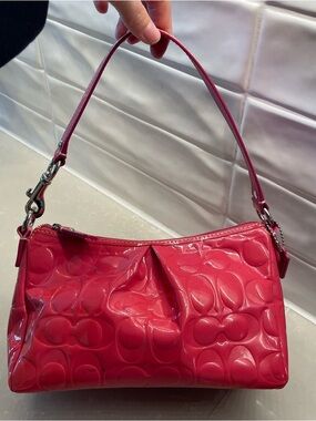 Coach Pink Patent Shoulder Bag with Signature Embossing